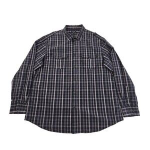 Apt. 9 Long Sleeve Shirt Men's XXL Epaulette Black Plaid Button Pockets EUC